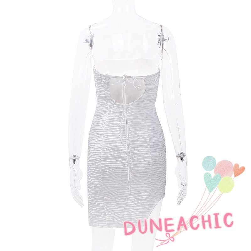 DUNEA Đầm Trễ Vai Màu Trơn Thiết Kế Thắt Dây Độc Đáo Cho Nữ