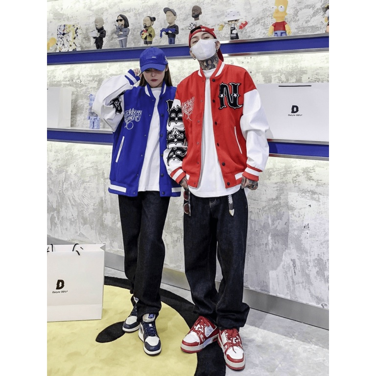 Áo Khoác Bomber Unisex Chữ N Chất Nỉ Mềm Mịn Phong Cách Bóng Chày Form Rộng Che Nắng Tốt Mặc Đẹp Thoải Mái NEW UNISEX