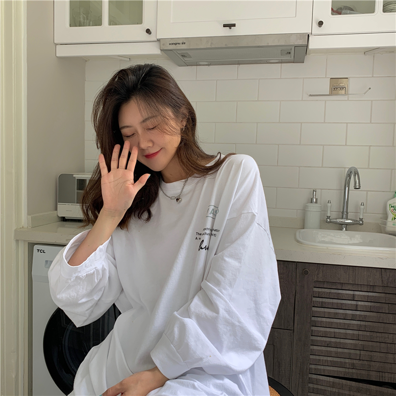 SUXI Áo thun dáng rộng in chữ thời trang phong cách Hàn Quốc dành cho nữ