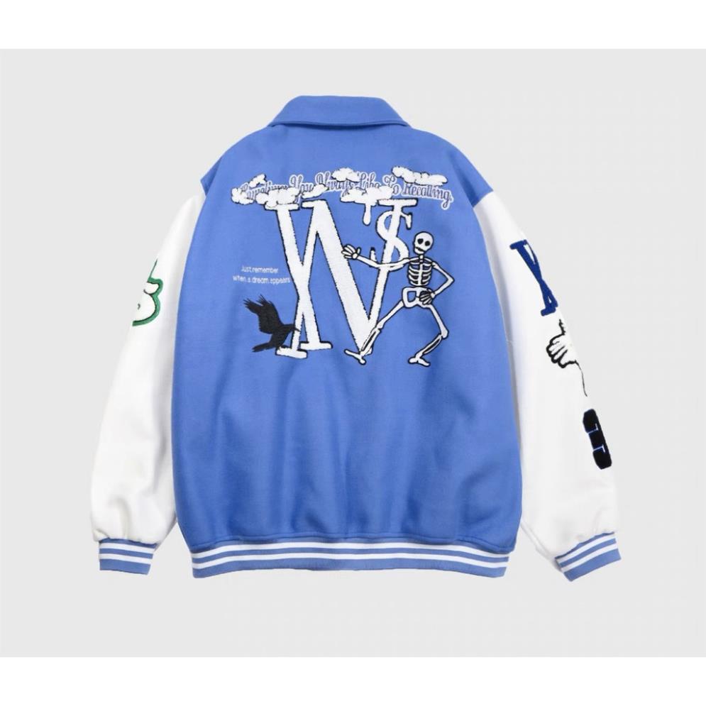 Áo bomber - Jacket varsity chính hãng NIS chất dạ dày dặn phối chữ mẫu mới 2 màu