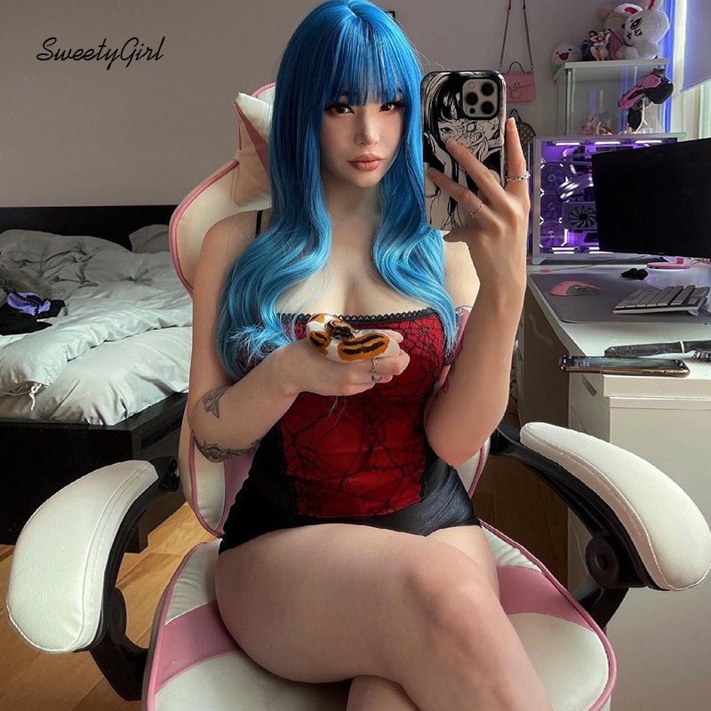 Áo Tank Top Dây Kéo Có Thể Điều Chỉnh Trang Trí Mạng Nhện Cho Nữ