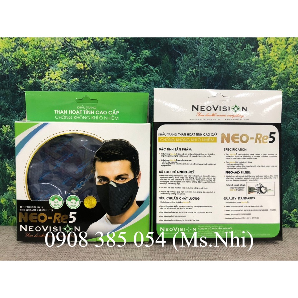 Neovision- Khẩu trang than hoạt tính NeoMask Neo-RE5 (dây đeo qua tai)- Hình thật