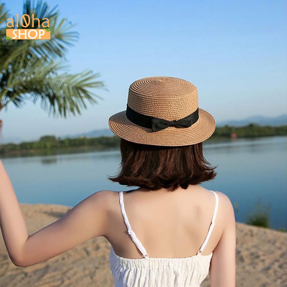 Mũ cói mềm thắt nơ - nón cói vành cụp nhỏ chống nắng, đi biển phong cách