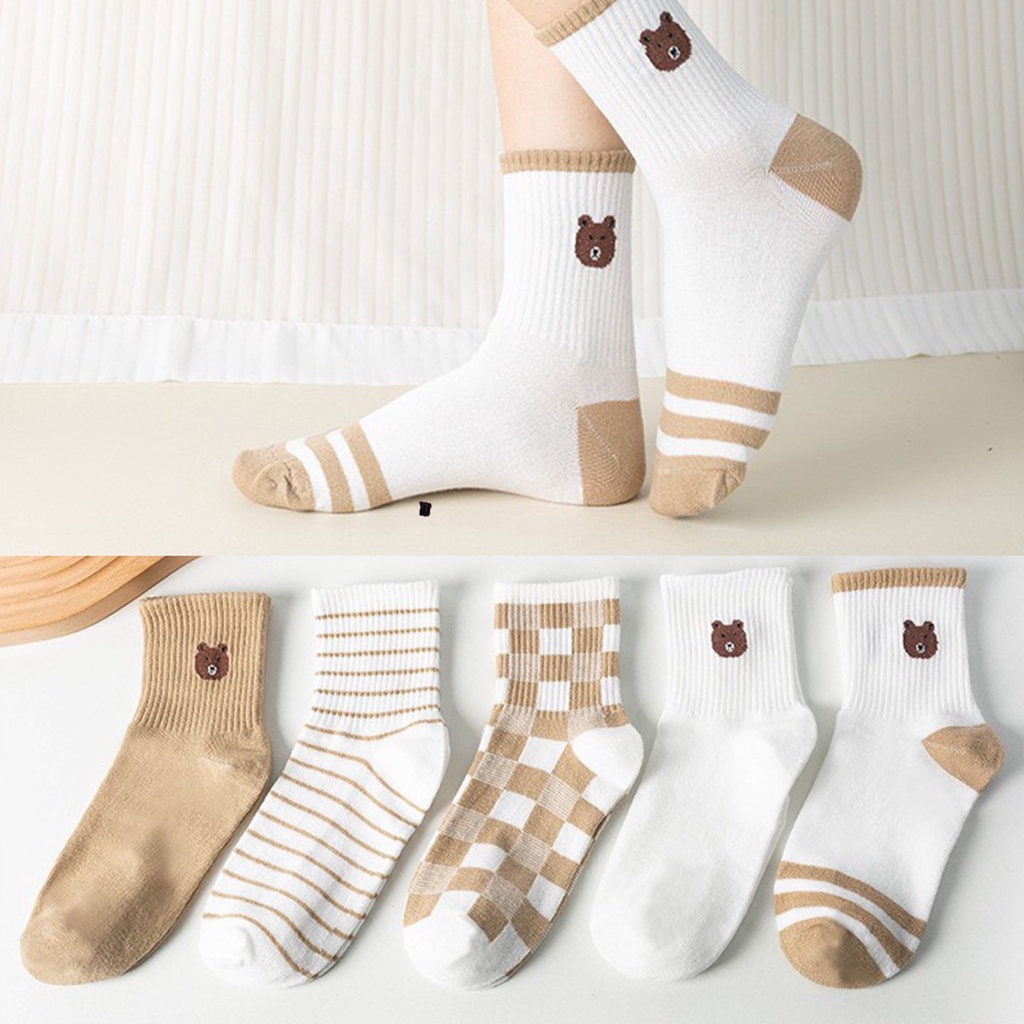 Tất vớ cổ cao nam nữ thêu gấu nhiều màu dễ thương 494 vải cotton co giãn thời trang