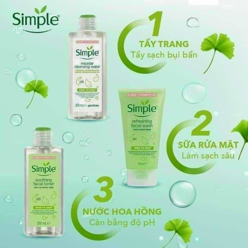 Nước hoa hồng Simple ☘️ Free ship ☘️Toner Simple Kind To Skin Soothing Facial 200ml