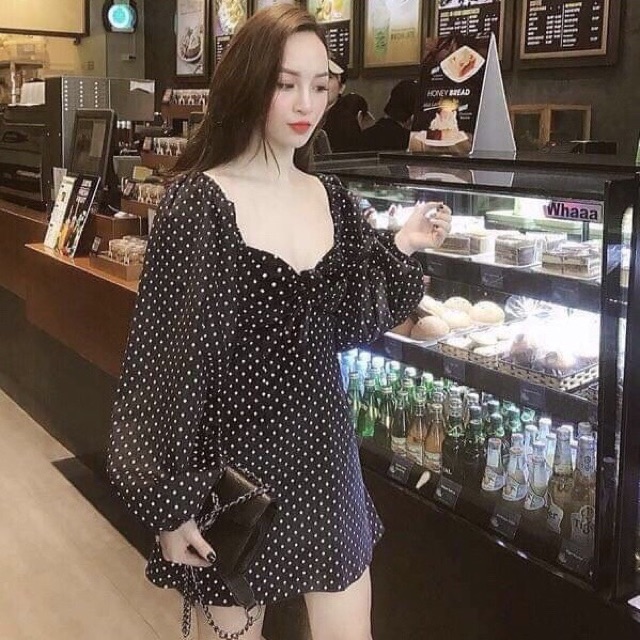 Đầm bi đen tay dài phồng | BigBuy360 - bigbuy360.vn