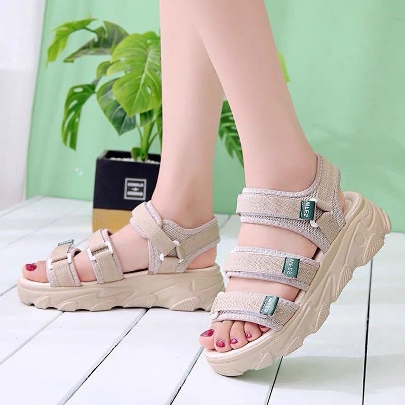 Sandal Quai Hậu 3 Quai Dán Viền Xanh