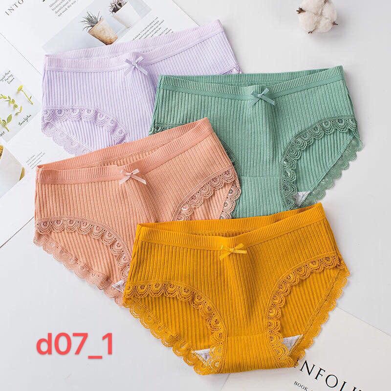 Quần Lót Nữ Cotton Viền Ren Gân Tăm Kháng Khuẩn Hoạ Tiết Viền Ren Cao Cấp Xuất Nhật BHD07