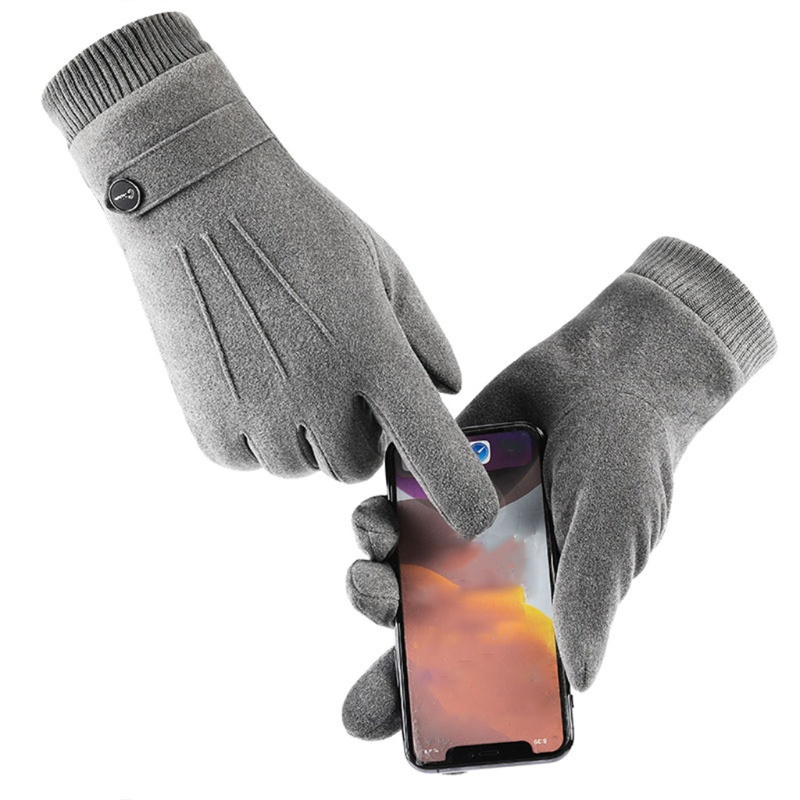 Găng Tay Da Lộn Giả Lót Lông Dày Dặn Giữ Ấm Mùa Đông Cho Nam Mi