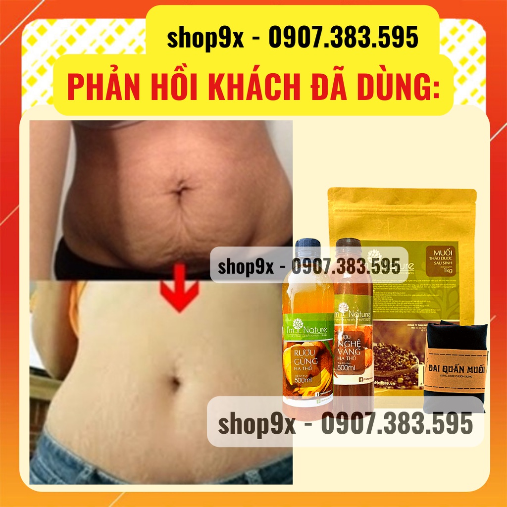 Combo Sau Sinh: Muối Thảo Dược + Rượu Gừng &amp; Nghệ Hạ Thổ 3 Năm + Tặng Đai Quấn Cho Mẹ Sau Sinh I'm Nature