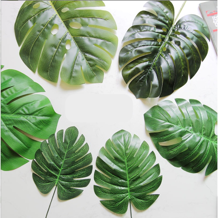 Lá cây monstera, lá dừa, bạch đàn giả trang trí chụp ảnh sống động