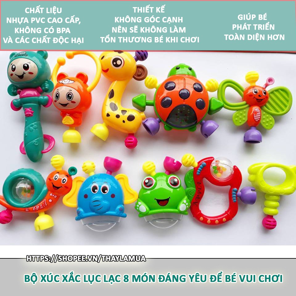 Bộ 8 món xúc xắc lục lạc vui nhộn nhiều màu sắc cho bé