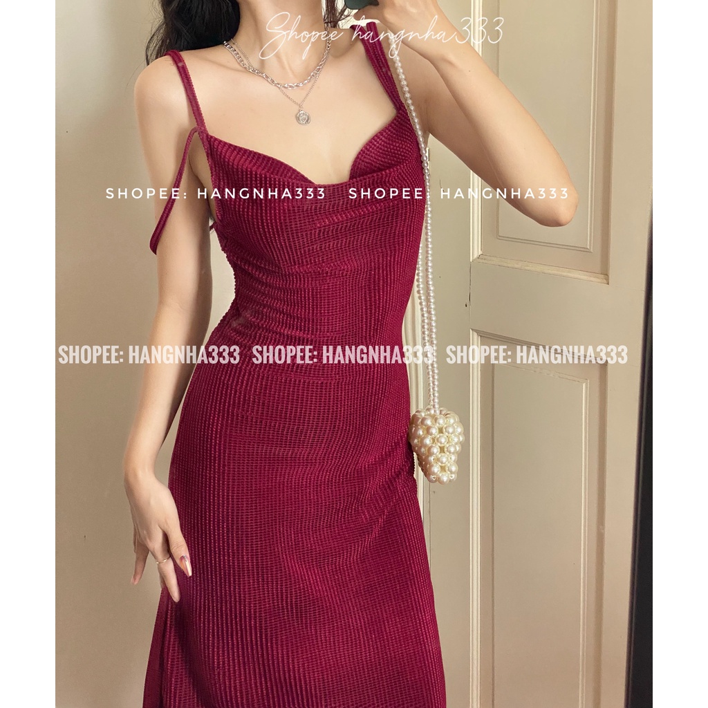NEW ARRIVAL || Đầm 4 dây cổ đổ Form suông chất liệu nhung gân dạ hội sang chảnh nhiều màu trendy
