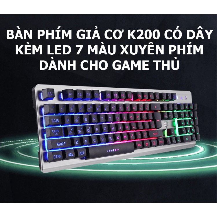 Bàn phím giả cơ LANGTU K002 có dây kèm đèn led 7 màu xuyên phím dành cho game thủ - NK