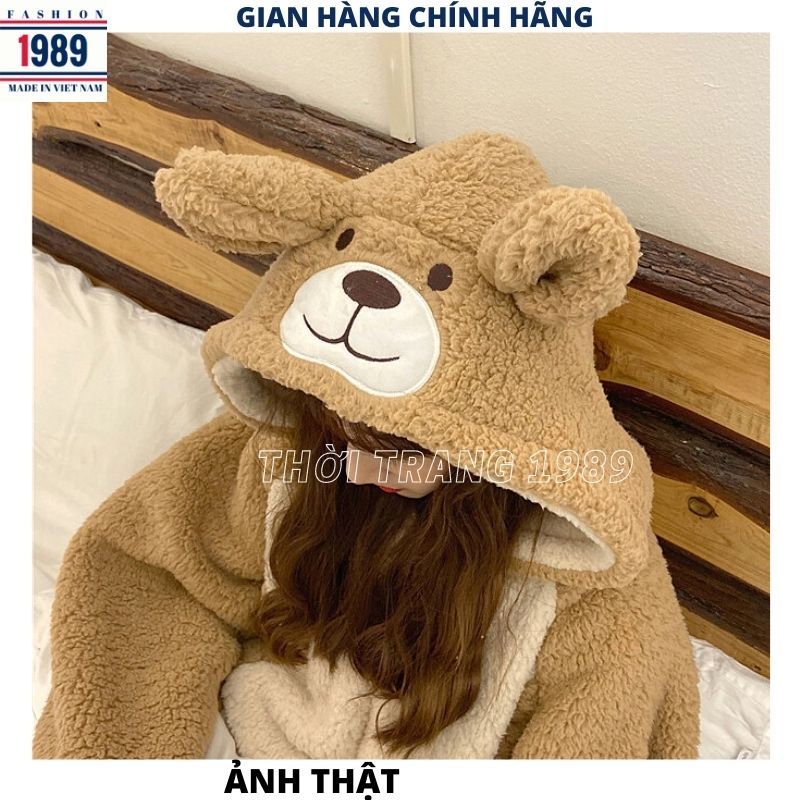 Bộ đồ mặc nhà lông cừu gấu liền thân kiểu dáng hàn quốc ulzzang kute dễ thương -bộ ngủ ấm áp mùa đông -PHƯƠNG 1989