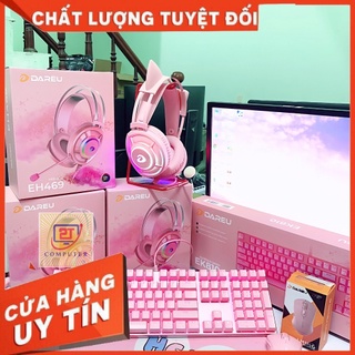 Combo Bàn Phím Chuột Không Dây Hồng Dareu và Tai Nghe Hồng Chính Hãng - TẶNG KÈM BÀN DI HỒNG 30x80 - Pk Máy Tính