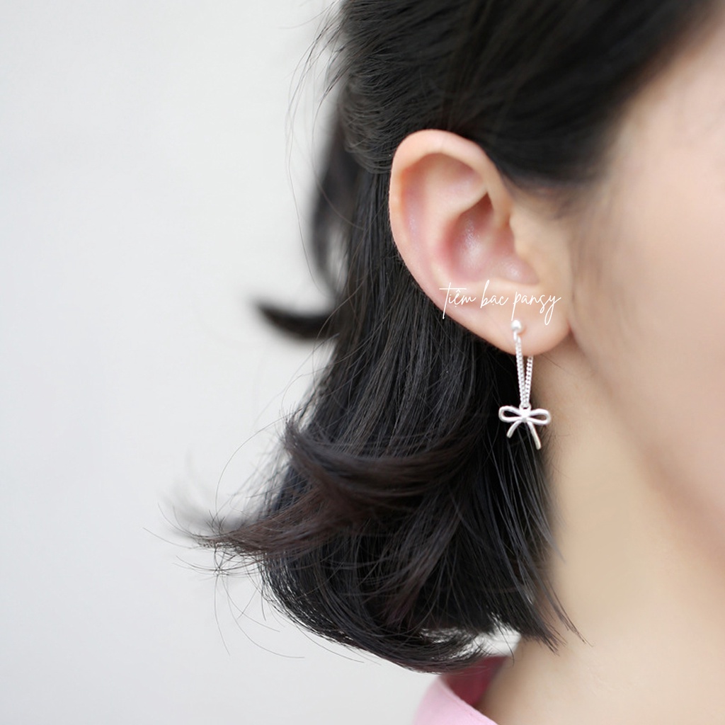 Bông tai tua rua hình nơ PANSY bằng bạc ta - Khuyên tai nữ bạc đẹp cao cấp