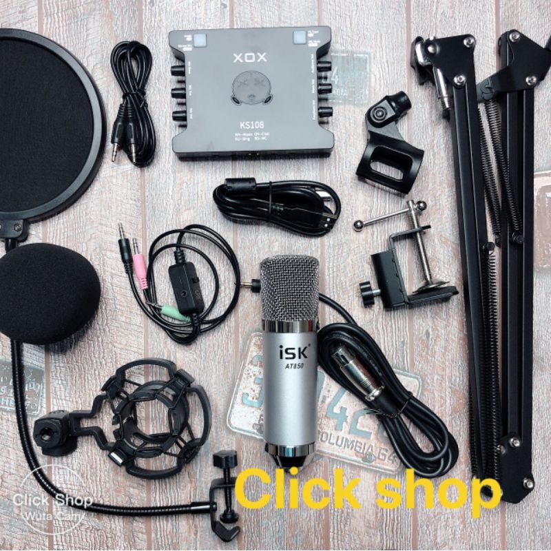 Bộ mic thu âm sound card k108 mic isk at850 đi kèm dây livestream MA2 chân với màng lọc