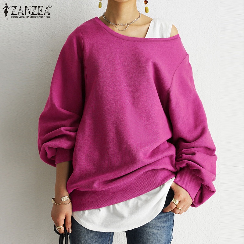 Áo sweatshirt ZANZEA tay dài cổ tròn dáng rộng màu trơn thời trang đường phố cho nữ | BigBuy360 - bigbuy360.vn
