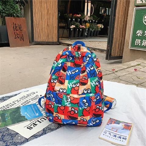 Balo đi học in họa tiết hoạt hình sesame street phong cách harajuku hàn quốc cho học sinh