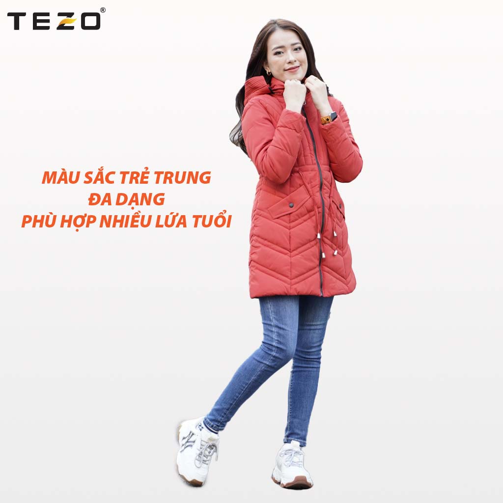 Áo khoác nữ TEZO, Áo Phao dáng dài, Có mũ, Siêu nhẹ mã 2111APDD04