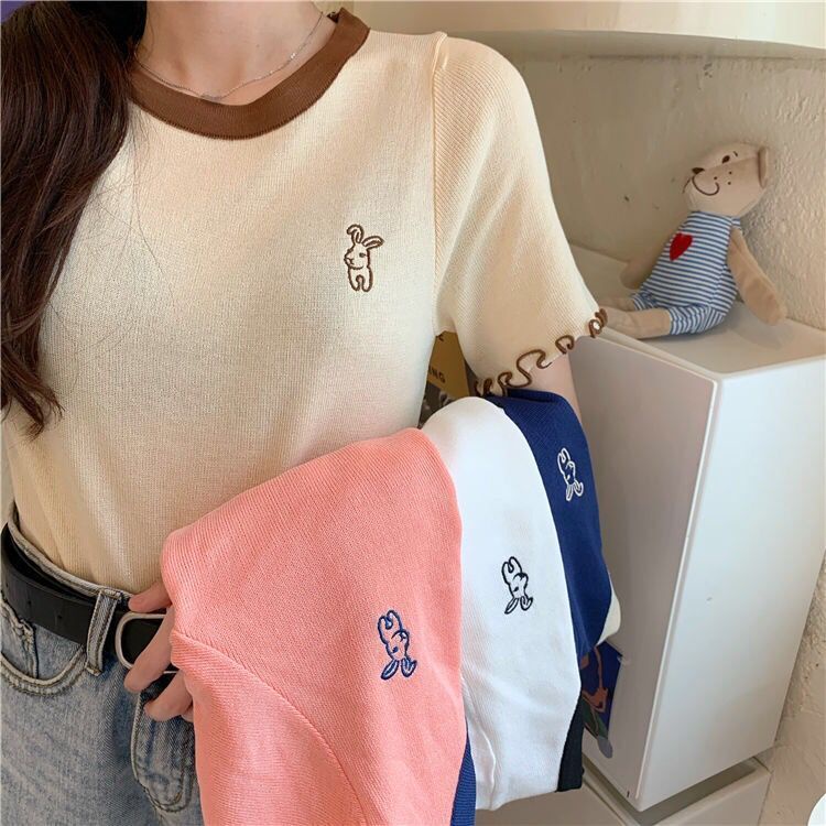 Áo croptop tay ngắn dáng rộng phong cách Hàn Quốc thời trang hè cho nữ