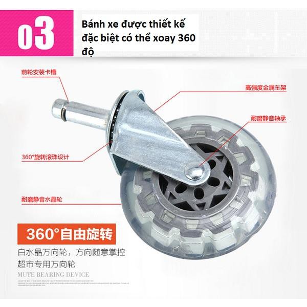 Xe kéo đi chợ 3 bánh leo cầu thang 801 có bánh điều hướng siêu nhẹ cao cấp (tay nắm và bánh màu ngẫu nhiên)