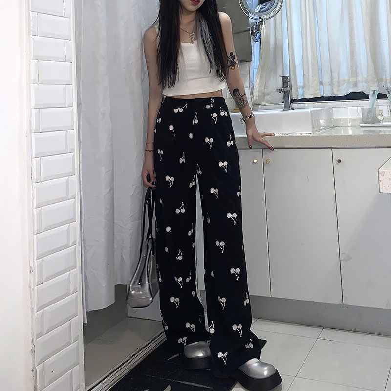 Quần Dài Thể Thao Lưng Cao Ống Rộng Thời Trang Mùa Hè Cho Nữ
