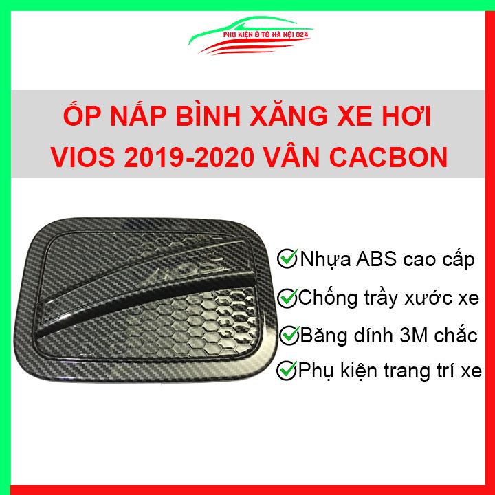 Ốp nắp xăng Vios 2019 2020 vân cacbon bảo vệ chống trầy trang trí ô tô