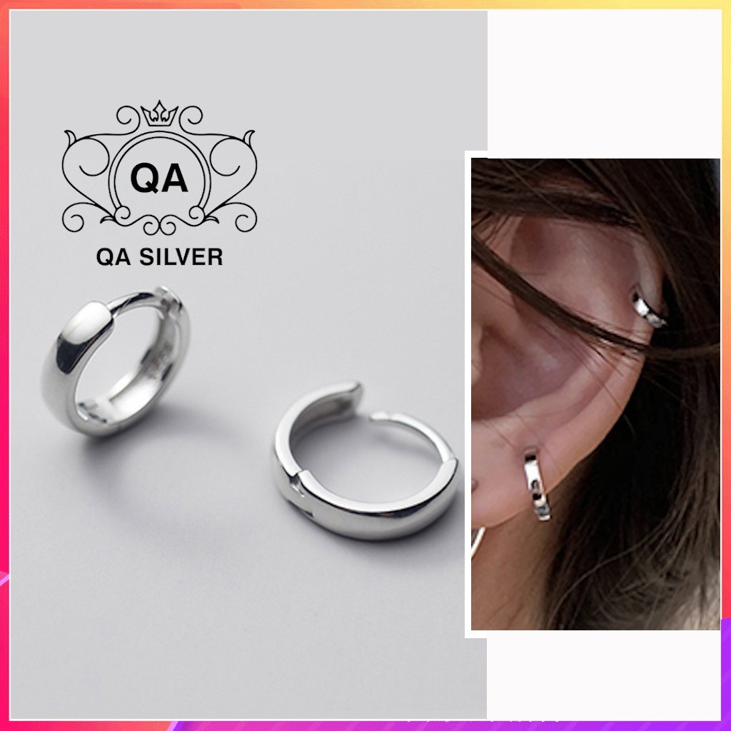 Khuyên tai bạc 925 nam nữ tròn dày bản to chốt lẫy bông tối giản S925 HOOP Silver Earrings QA SILVER EA210206