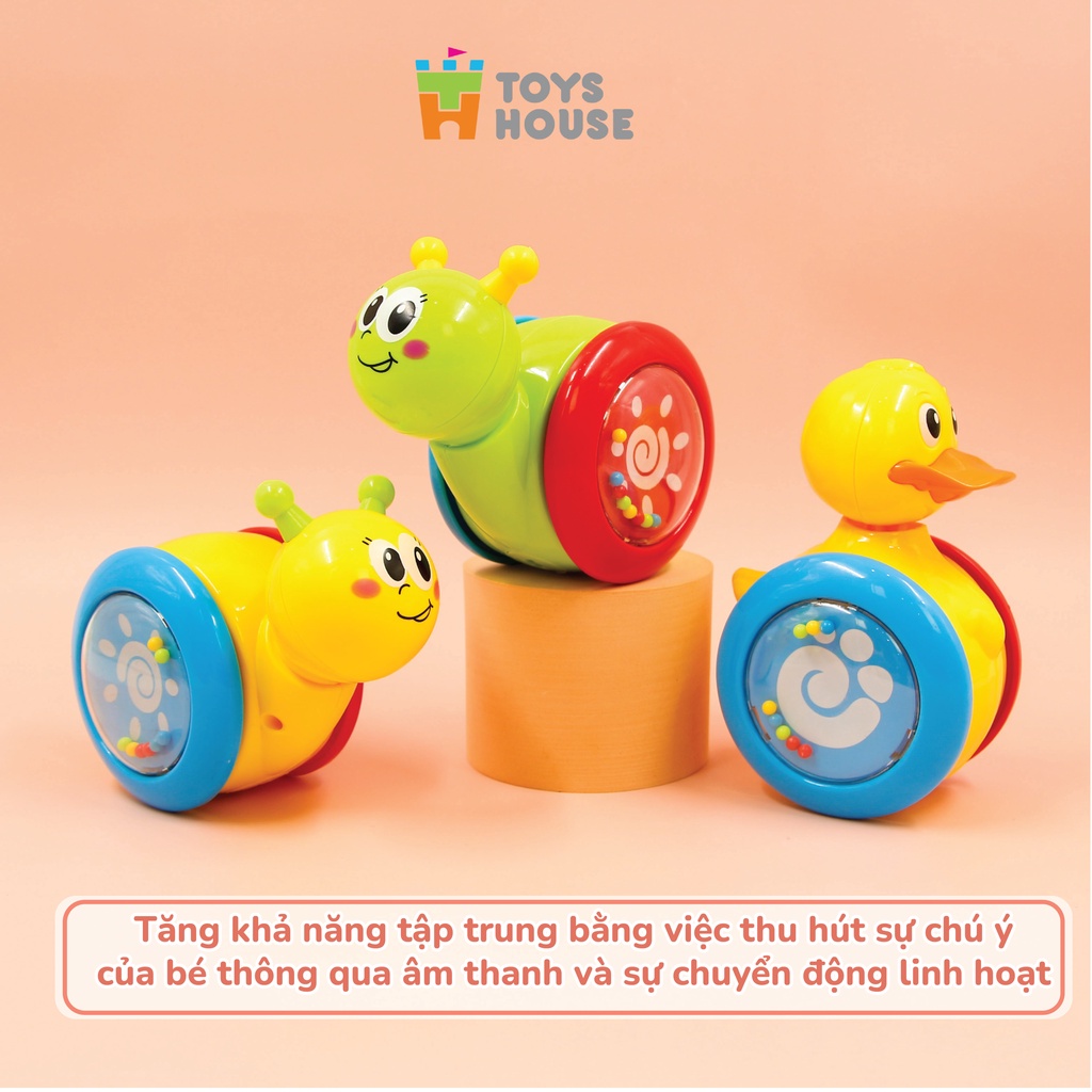 Đồ chơi lật đật gật gù có bánh xe cho bé Toyshouse 008-2 chú vịt vàng dễ thương - Tiêu chuẩn Châu Âu EN71