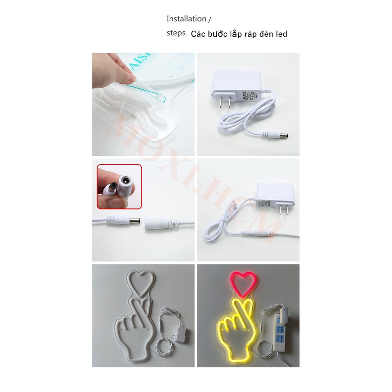 [SIZE CỰC LỚN TẶNG MÓC TREO+ĐẦU CẮM SẴN] Đèn LED Neon thiết kế trang trí decor nhiều mẫu trên nền mica hình CUTE MOXI.