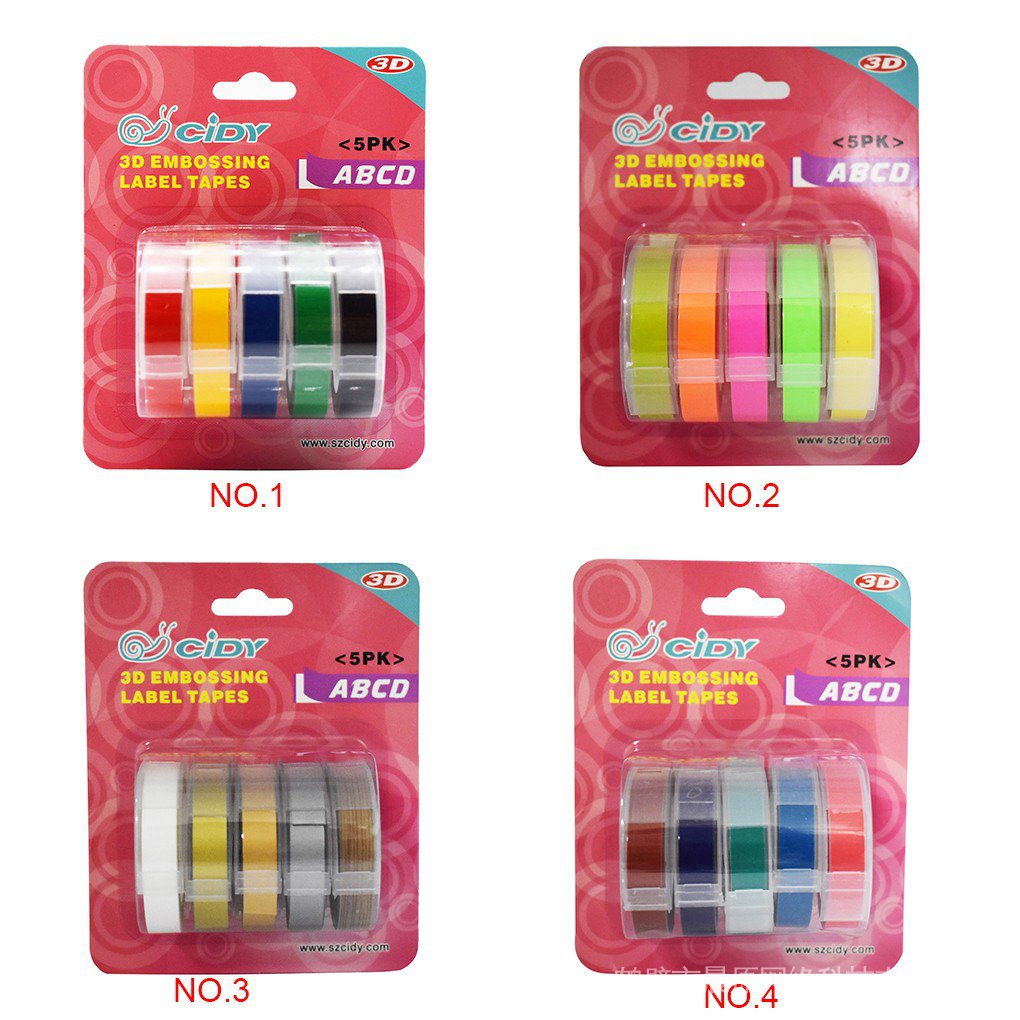 Bộ 5 Cuộn Băng Dập Nổi 3D Cho Máy In DYMO MOTEX 9mmx3m