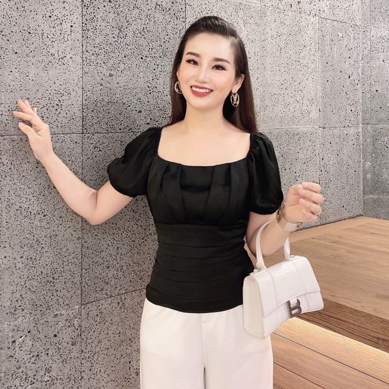 Áo sơ mi nữ kiểu công sở ngắn tay bo chun xếp ly -  Trắng Đỏ Be Xanh Đen - Hanlly Fashion Thời Trang Nữ - A26