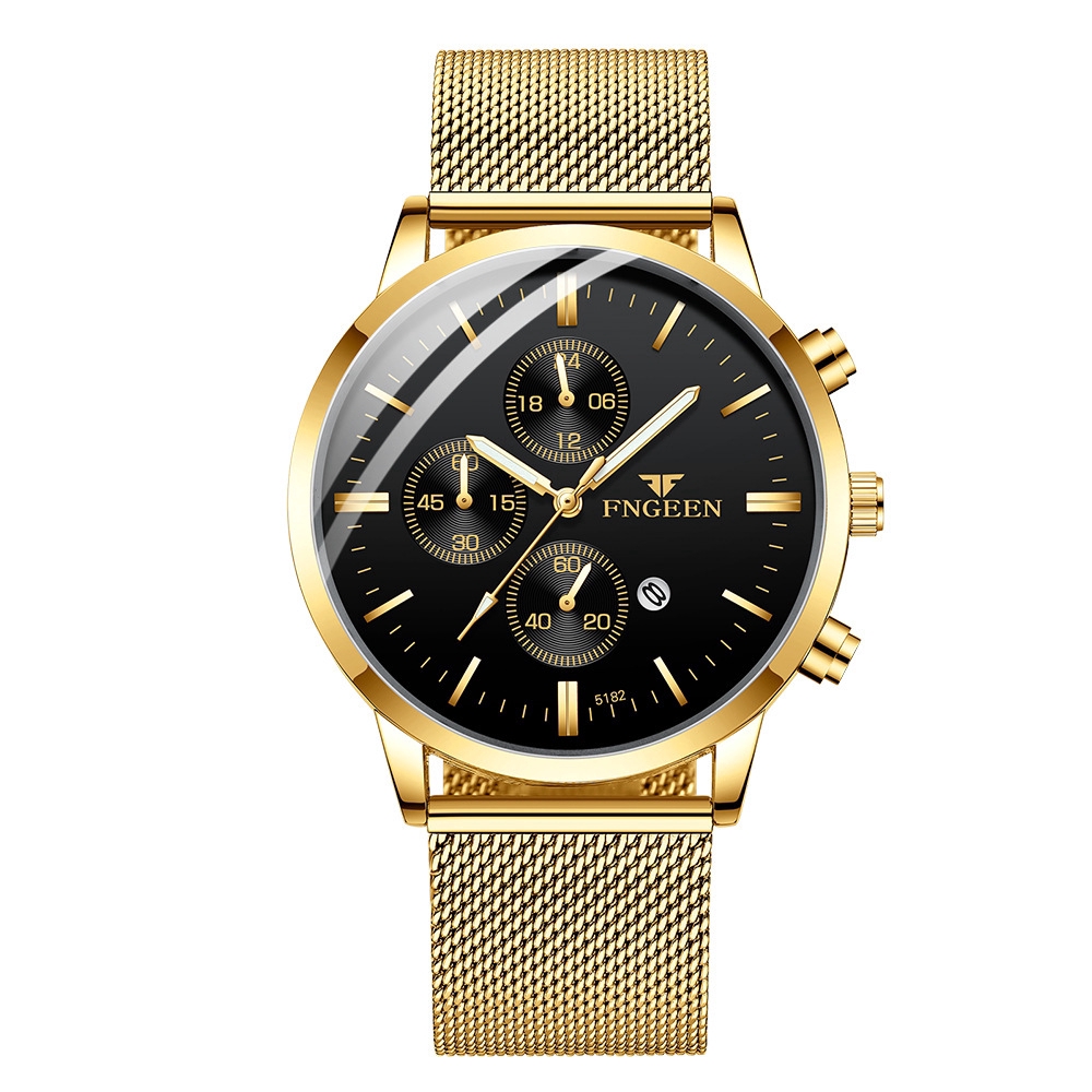 Đồng Hồ Quartz Fngeen 5128w Thiết Kế Dây Đeo Họa Tiết Lưới Cho Nam