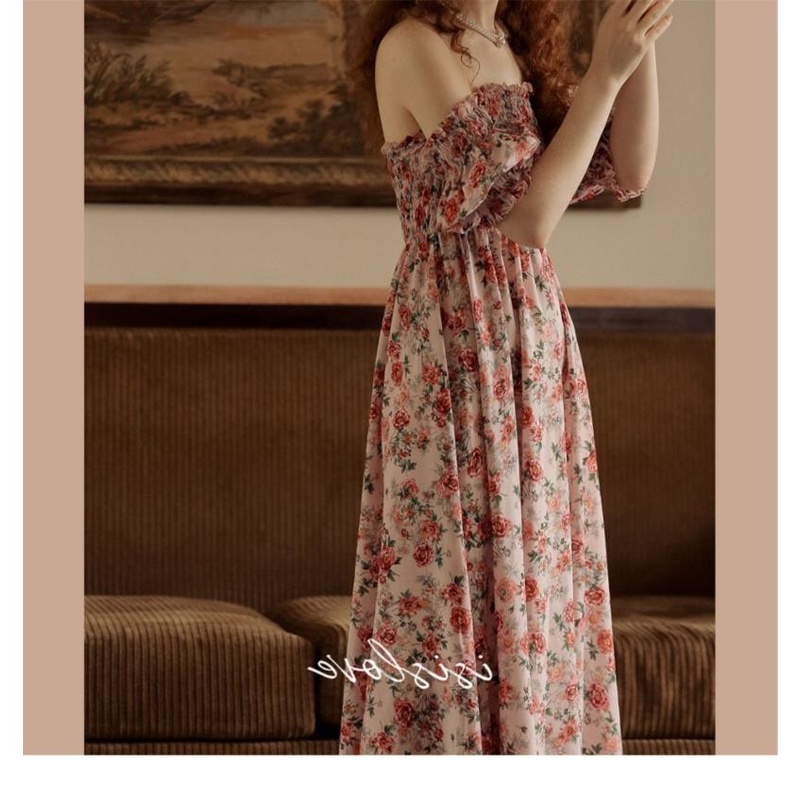 Đầm Hoa Trễ Vai Phong Cách Pháp Cổ Điển Thời Trang Mùa Hè 2022 Cho Nữ