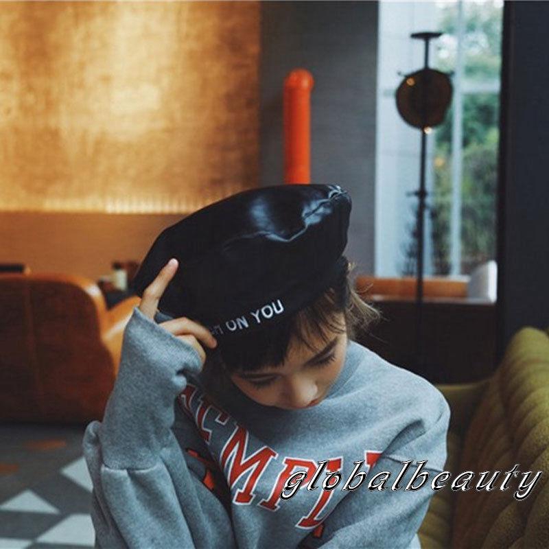 Mũ beret da PU đính nơ thời trang cho nữ
