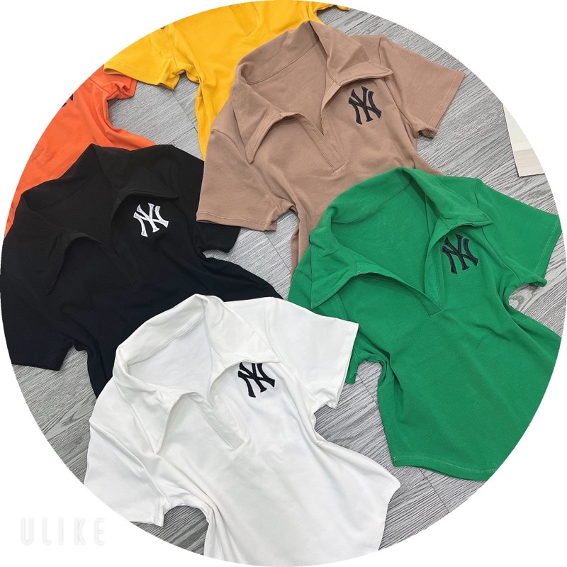 Áo thun Croptop Body nữ Pô Lô vạt bầu thêu Lô Gô NY
