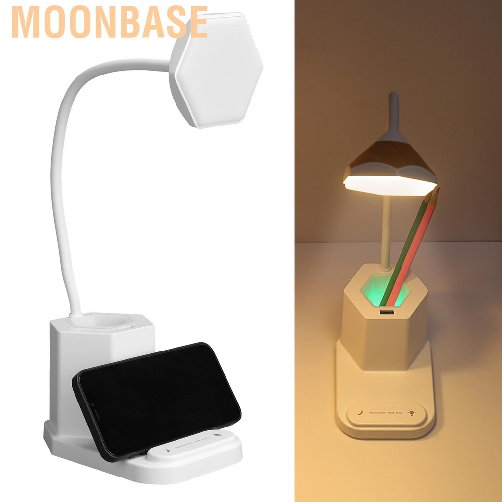 Moonbase Desk Lamp with Pencil Holder LED USB Rechargeable Students Eye‑Caring Study Table Multifunctional Colorful