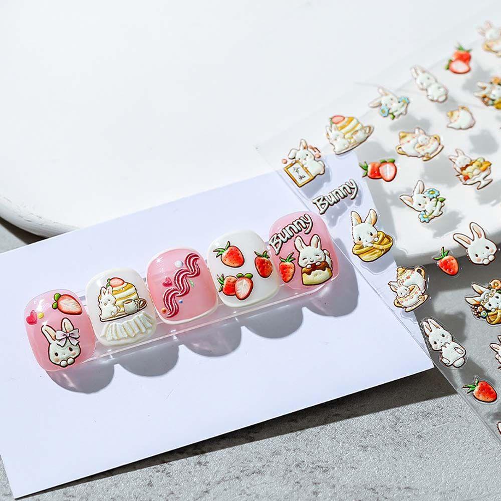 Miếng Dán Trang Trí Móng Tay Tự Dính Họa Tiết Dâu Tây 5D Thời Trang