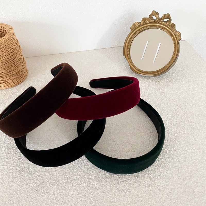 Băng đô cài tóc nhung trơn bản to 3.5cm BT23 bờm tóc nhung trơn một màu nữ Shela.accessories