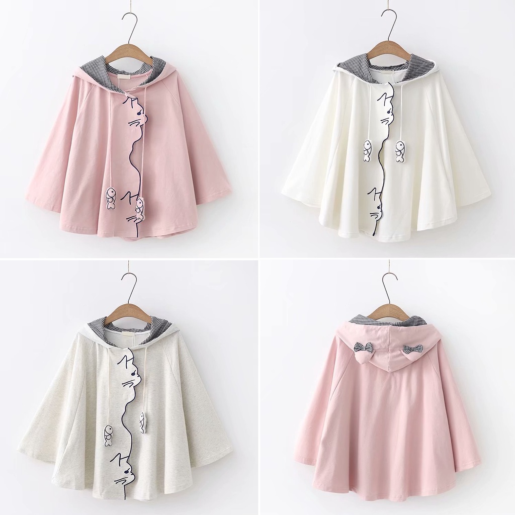 Áo choàng Cotton mềm mại có mũ trùm đầu thêu họa tiết hoạt hình phong cách Nhật Bản | BigBuy360 - bigbuy360.vn