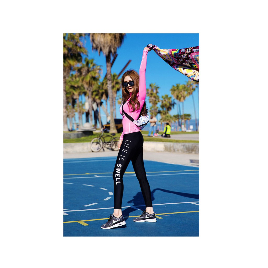 Quần bơi dài nữ, ôm vừa vặn (mẫu trơn và phối chữ) | BigBuy360 - bigbuy360.vn