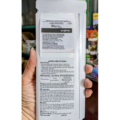Chế phẩm trừ muỗi ICON 10CS 62,5ml. Hàng xịn Syngenta Thụy Sĩ. Hiệu quả 9 tháng, rất an toàn