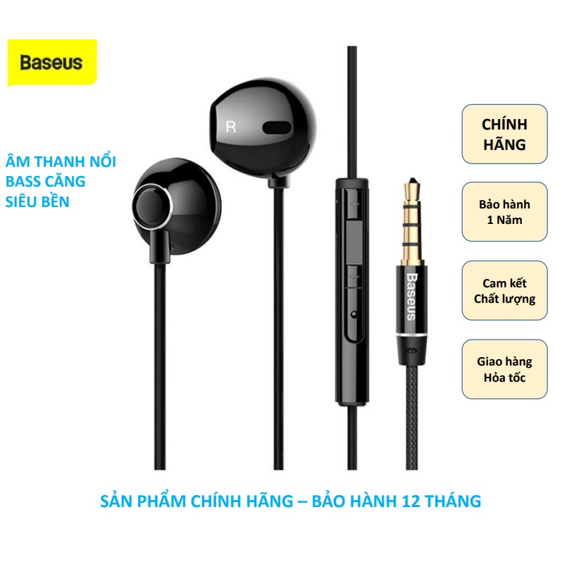 Tai nghe Dây Chính hãng Baseus Encok H06 3.5mm , Âm thanh đỉnh cao ,Dây dù chống dứt gãy dùng cho Iphone / Samsung, Oppo