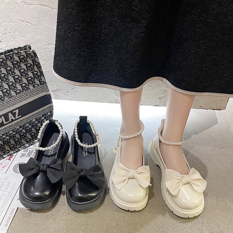 Giày LoliTa Mũi Tròn Quai Ngọc Nơ Xinh Xắn