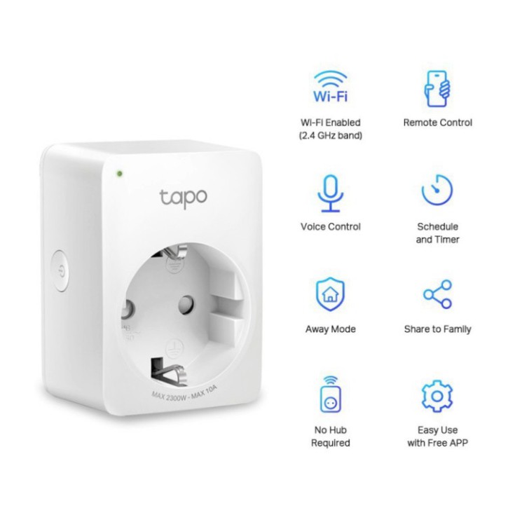 TP-Link Tapo P100 Ổ Cắm Điện Wifi Thông Minh - Hẹn giờ tắt mở, điều khiển qua app Tapo - Tương thích Google Assistant Sh