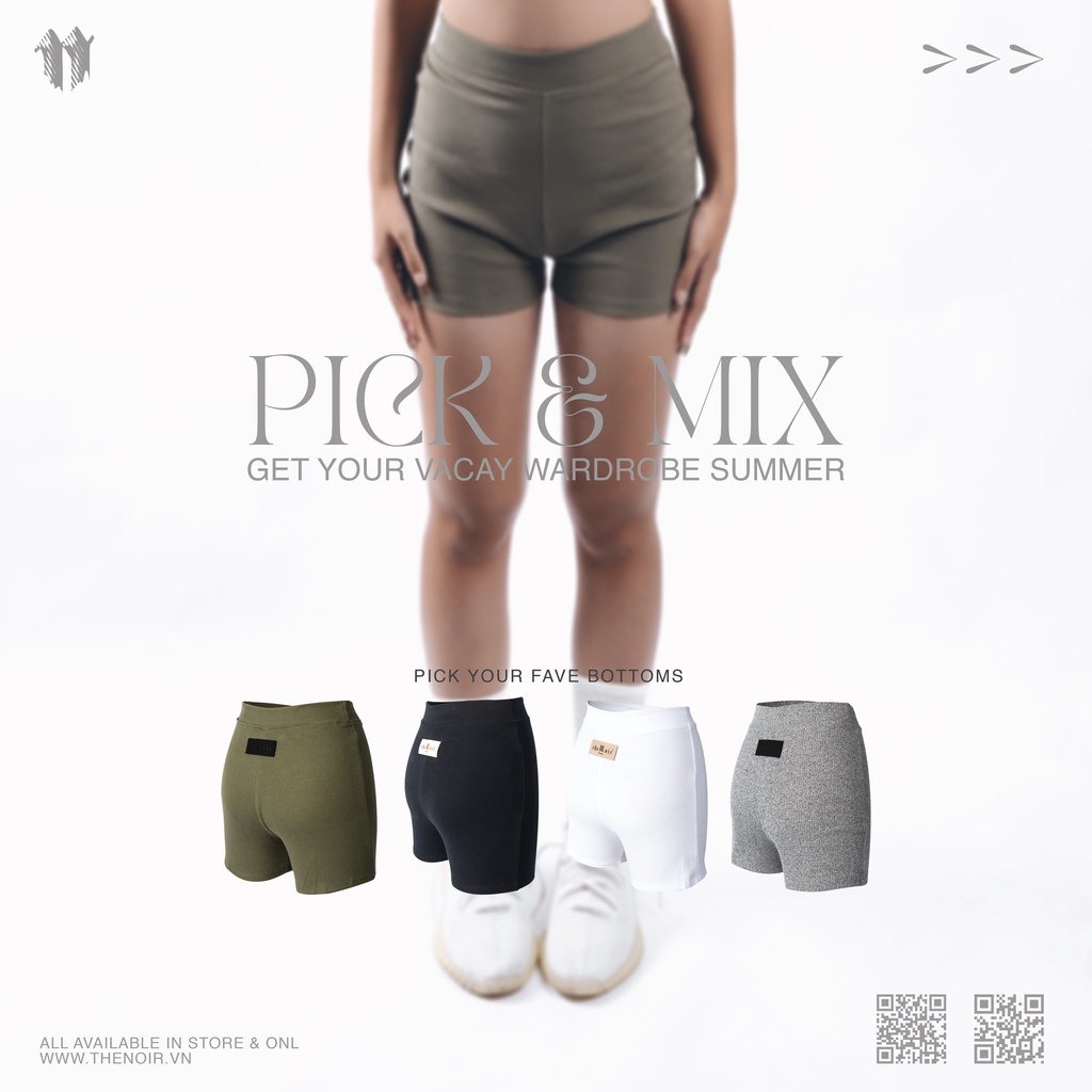 Quần ngắn cơ bản độn mông hack dáng thể thao đa dụng - NOIR BIKER SHORT - The Noir