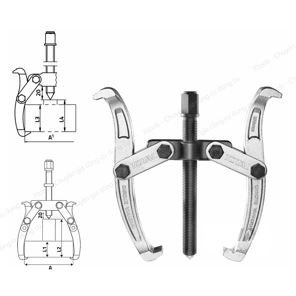 Cảo 2 chấu đa năng cao cấp TOTAL thép Cr-V cứng không gỉ chịu lực cực tốt gia công sửa chữa đá gỗ kim loại kính
