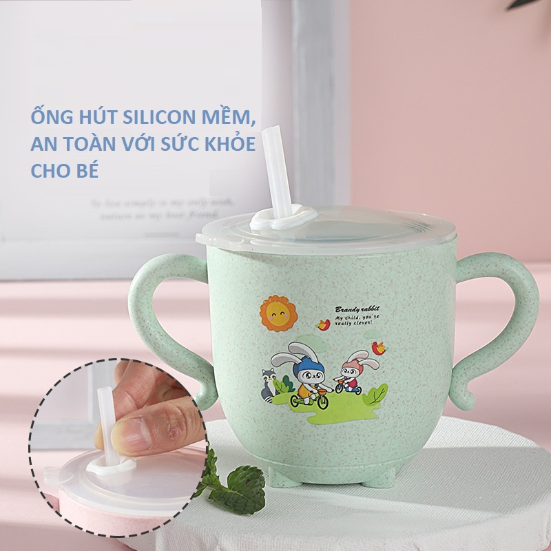 Cốc tập hút - cốc tập uống có tay cầm và nắp chống tràn cho bé, dung tích 270 ml